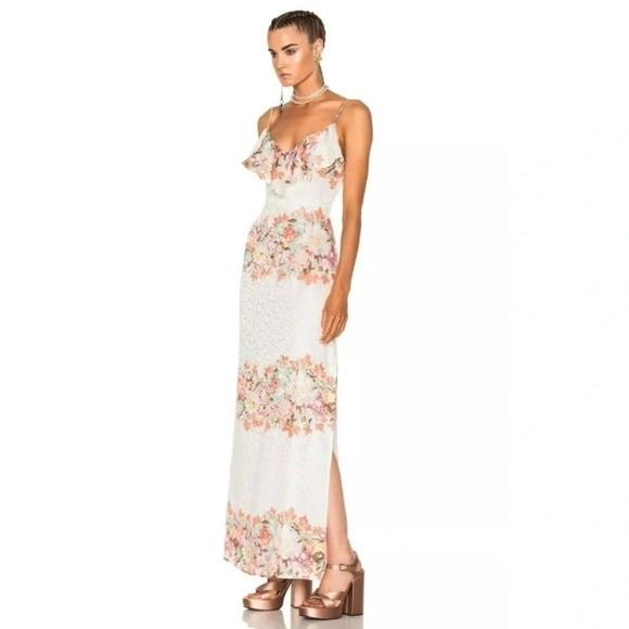 LPA Silk Ruffle Floral Leopard Maxi Sleeveless Dress Women XS White - Picture 2 of 12